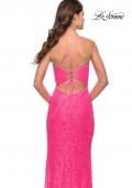 Picture of: Beaded Lace Gown with High Slit and V Neck in Neon Pink, Style: 31388, Detail Picture 5