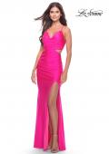 Picture of: Neon Prom Dress with Side Cutouts and Open Tie Back in Neon Pink, Style: 31400, Detail Picture 5