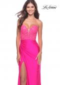 Picture of: Long Dress with Jersey Skirt and Lace Illusion Bodice in Neon in Neon Pink, Style: 31411, Detail Picture 5