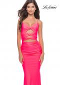 Picture of: Twist Front Cut Out Jersey Prom Dress in Bright Colors in Neon Pink, Style: 31435, Detail Picture 5