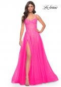 Picture of: Rhinestone A-Line Tulle Prom Dress with Illusion Bodice in Pink, Style: 32146, Detail Picture 5