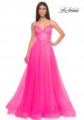 Picture of: Tulle Dress with Full Skirt and Sheer Lace Bodice in Neon Pink, Style: 32306, Detail Picture 5