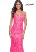 Picture of: Neon Mermaid Print Sequin Dress with Lace Up Open Back in Neon Pink, Style: 32337, Detail Picture 5