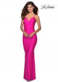 Picture of: Neon Prom Dress with Ruching and Strappy Back in Neon Pink, Style: 29020, Detail Picture 6
