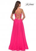 Picture of: Chiffon Prom Dress with Ruched Bodice and Slit in Neon Pink, Style: 30840, Detail Picture 6