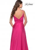 Picture of: A-Line Satin Gown with Ruched Bodice and V Neck in Neon in Neon Pink, Style: 31121, Detail Picture 6