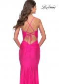 Picture of: Rhinestone Ruched Jersey Prom Dress with Lace Up Back in Bright Colors in Neon Pink, Style: 31237, Detail Picture 6