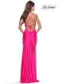 Picture of: Neon Prom Dress with Side Cutouts and Open Tie Back in Neon Pink, Style: 31400, Detail Picture 6