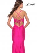 Picture of: Embellished Rhinestone Jersey Long Dress with Lace Up Back in Neon in Neon Pink, Style: 31401, Detail Picture 6