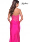 Picture of: Long Dress with Jersey Skirt and Lace Illusion Bodice in Neon in Neon Pink, Style: 31411, Detail Picture 6