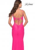 Picture of: Jeweled Modified Scoop Neck Jersey Dress with Open Back in Bright Colors in Neon Pink, Style: 31414, Detail Picture 6