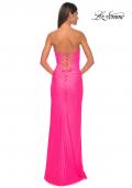 Picture of: Strapless Fitted Rhinestone Embellished Gown with Knot Detail in Neon Pink, Style: 32175, Detail Picture 6