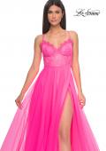 Picture of: Tulle Dress with Full Skirt and Sheer Lace Bodice in Neon Pink, Style: 32306, Detail Picture 6