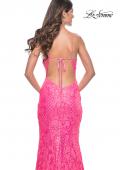 Picture of: Neon Mermaid Print Sequin Dress with Lace Up Open Back in Neon Pink, Style: 32337, Detail Picture 6