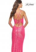 Picture of: Stretch Sequin Dress with High Side Slit and V Neck in Neon Pink, Style: 31298, Detail Picture 7