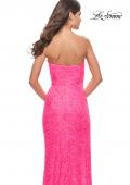 Picture of: Beaded Lace Strapless Dress with High Side Slit in Neon Pink, Style: 31351, Detail Picture 7