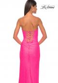 Picture of: Strapless Fitted Rhinestone Embellished Gown with Knot Detail in Neon Pink, Style: 32175, Detail Picture 7
