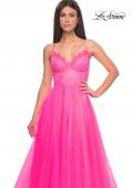 Picture of: Tulle Dress with Full Skirt and Sheer Lace Bodice in Neon Pink, Style: 32306, Detail Picture 7