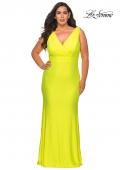Picture of: Neon Plus Size Jersey Dress with Faux Wrap Bodice in Neon Yellow, Style: 29016, Detail Picture 5