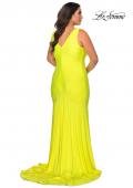 Picture of: Neon Plus Size Jersey Dress with Faux Wrap Bodice in Neon Yellow, Style: 29016, Detail Picture 6
