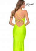 Picture of: Neon Prom Dress with Ruching and Strappy Back in Neon Yellow, Style: 29020, Detail Picture 8