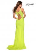 Picture of: Fully Beaded Long Prom Gown with Keyhole Back in Neon Yellow, Style: 28760, Back Picture