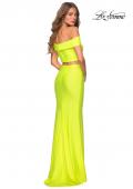 Picture of: Neon Two Piece Prom Dress with Off the Shoulder Top in Neon Yellow, Style: 29146, Back Picture