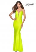 Picture of: Triple Knotted Jersey Prom Dress with Tie Up Back in Neon Yellow, Style: 28905, Detail Picture 2