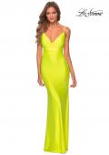 Picture of: Ruched Neon Prom Dress with Criss Cross Tie Back in Neon Yellow, Style: 29010, Detail Picture 3