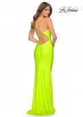 Picture of: Neon Prom Dress with Ruching and Strappy Back in Neon Yellow, Style: 29020, Detail Picture 3