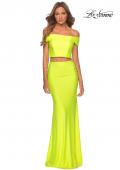 Picture of: Neon Two Piece Prom Dress with Off the Shoulder Top in Neon Yellow, Style: 29146, Detail Picture 3