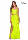 Picture of: Two Piece Long Prom Dress with Ruched Detailing in Neon Yellow, Style: 28472, Detail Picture 4