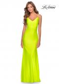 Picture of: Form Fitting Jersey Dress with Fully Open Back in Neon Yellow, Style: 28287, Detail Picture 5