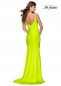 Picture of: Neon Ruched Prom Gown with Center Slit in Neon Yellow, Style: 28891, Detail Picture 6