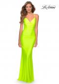 Picture of: Neon Prom Dress with Ruching and Strappy Back in Neon Yellow, Style: 29020, Detail Picture 7