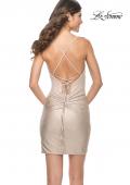 Picture of: Rhinestone Jersey Dress with Ruching and Lace Up Back in Nude, Style: 31831, Detail Picture 9
