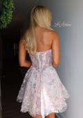 Picture of: Strapless Floral Applique Mini Dress in Nude, Style 33284, Back Picture