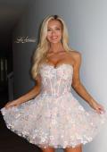 Picture of: Strapless Floral Applique Mini Dress in Nude, Style 33284, Detail Picture 1