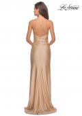 Picture of: Long Homecoming Dress with Slit and Criss Cross Back in Nude, Style: 28206, Detail Picture 2