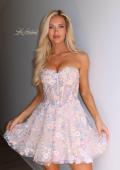 Picture of: Strapless Floral Applique Mini Dress in Nude, Style 33284, Detail Picture 2