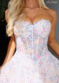 Picture of: Strapless Floral Applique Mini Dress in Nude, Style 33284, Detail Picture 3
