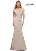 Picture of: Lovely Ruched Mermaid Satin Gown with Unique Neckline in Nude, Main Picture