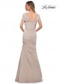 Picture of: Lovely Ruched Mermaid Satin Gown with Unique Neckline in Nude, Back Picture