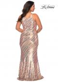 Picture of: Multi Colored Plus Size Sequin Dress with High Neckline in Nude Multi, Style: 28877, Back Picture