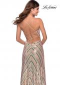 Picture of: Multi-Colored Striped Sequin Faux Wrap Prom Dress in Nude, Style: 28717, Back Picture
