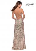 Picture of: Multi-Colored Striped Sequin Faux Wrap Prom Dress in Nude, Style: 28717, Detail Picture 3