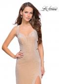 Picture of: Velvet Prom Dress Covered in Rhinestones with Side Cut Outs in Nude, Style: 25266, Main Picture