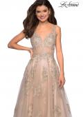 Picture of: Sheer Bodice Prom Dress with Floral Embellishments in Nude, Style: 27647, Main Picture