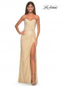 Picture of: Strapless Fitted Rhinestone Embellished Gown with Knot Detail in Nude, Style: 32175, Detail Picture 8