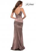 Picture of: Chic Long Stretch Satin Gown with V Neck and Back in Nude, Style 29960, Detail Picture 9